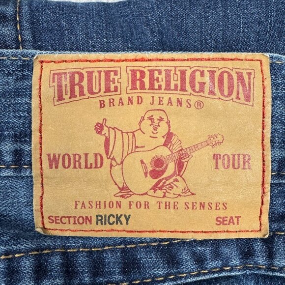 True Religion Ricky Distressed Embellished Studded Jeans Size 36X34 Y2k Straight - Picture 10 of 14